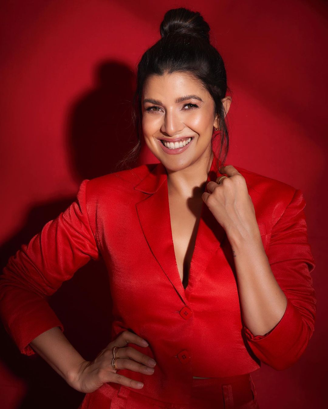 Bollywood Actress Nimrat Kaur Stills In Red Lehenga Choli